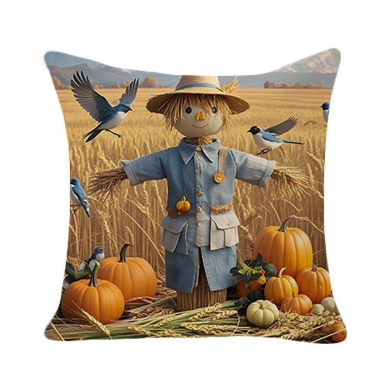 Halloween Pumpkin Linen Cushion Cover New Scarecrow Printed Cushion Cover Holiday Decorative Cushion Cover