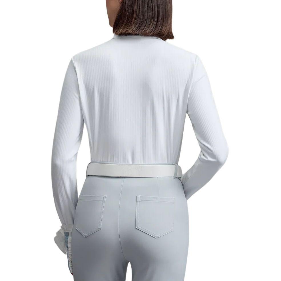FILA Golf Series Casual Sports Simple Knitted Long Sleeve Polo Shirt Women tops Jade-White A11W545212FWT