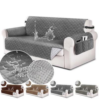 Waterproof Sofa Covers Anti-Slip Sofa Slipcovers with Side Pockets & Elastic Straps 1/2/3/4 Seater Sofa Protector for Dogs Cats