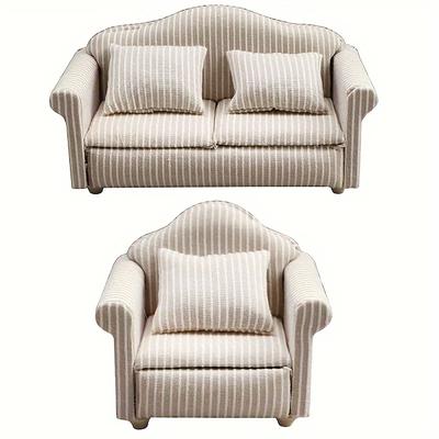 1: 12 Mini Furniture Sofa DIY Decoration Doll House Mini Furniture Living Room Furniture White Beige Sofa with Pillows