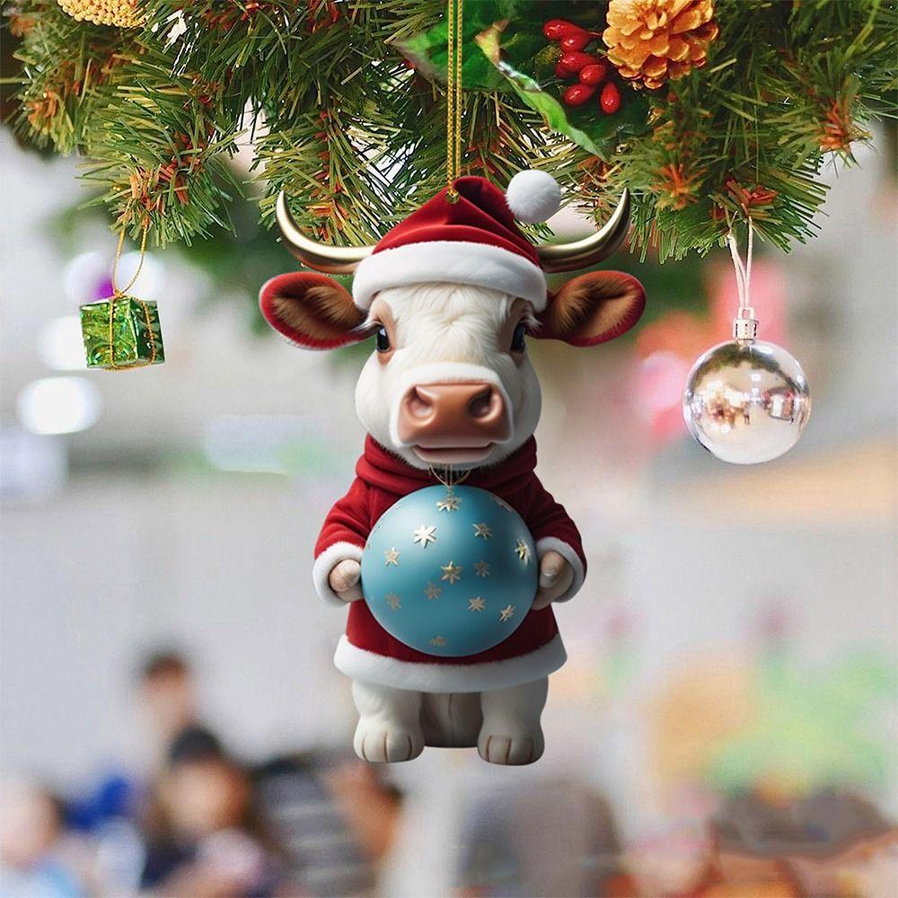 Flat Cow Christmas Tree Ornament Cartoon Car Rear View Mirror Pendant  Christmas
