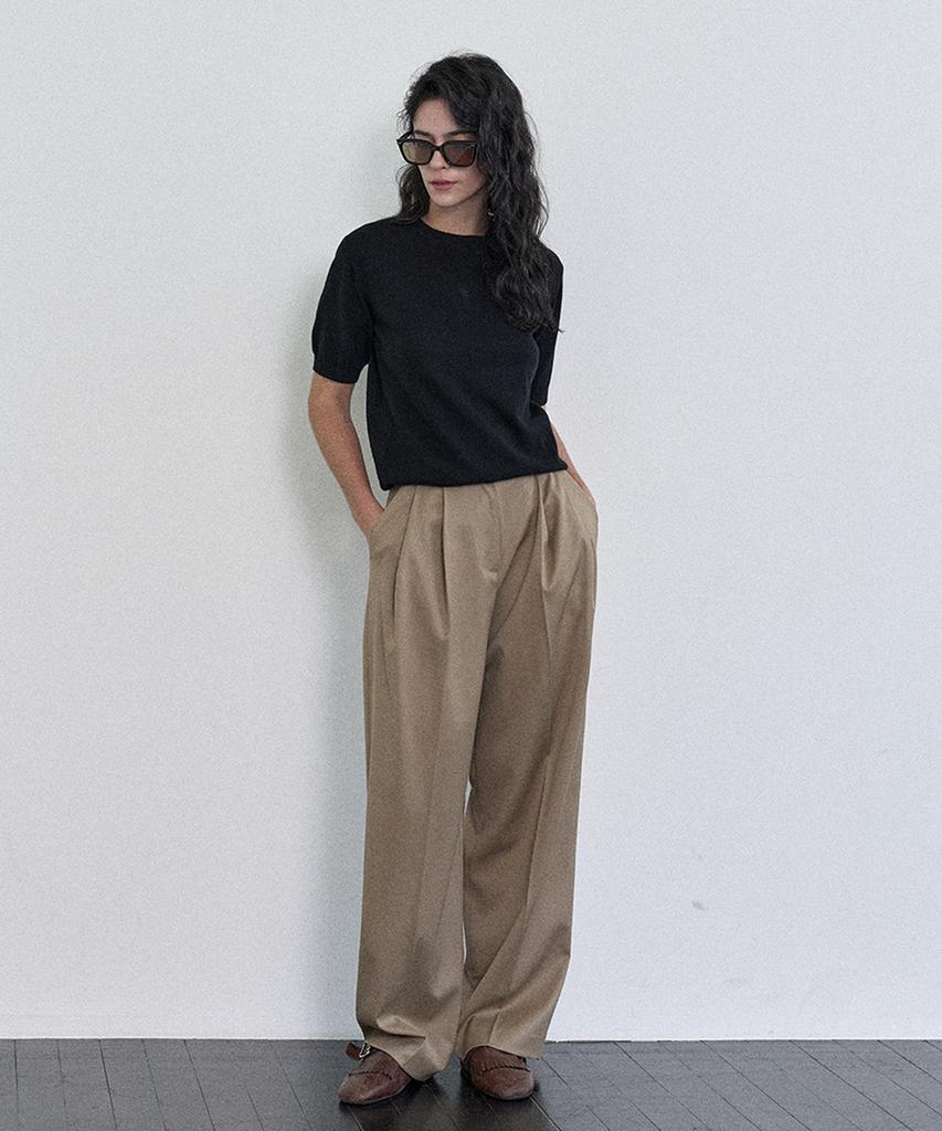 PELOTE Wool Double Pleated Wide Pants (2 Colors)