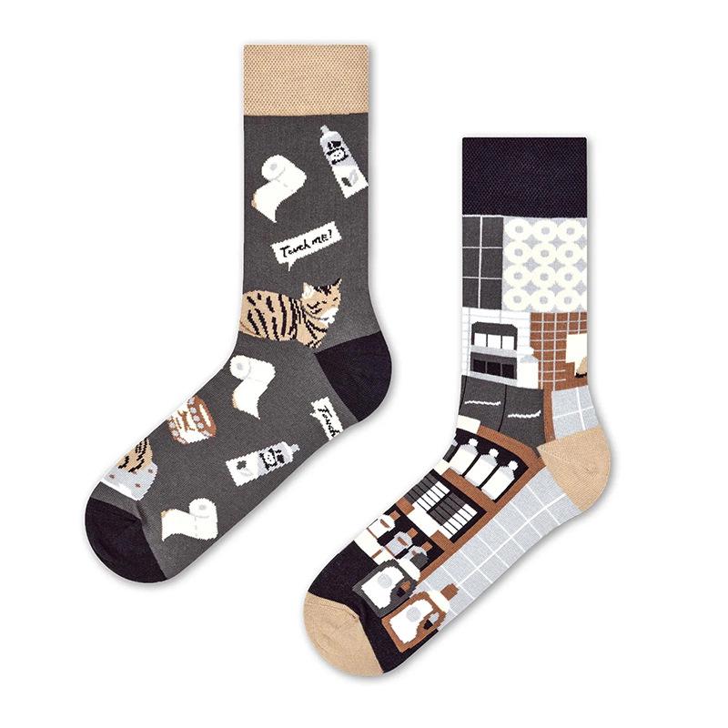 Creative and Fun Cartoon AB Trendy  Asymmetric Mandarin Duck  Men's and Women's Cotton Socks Medium High Socks
