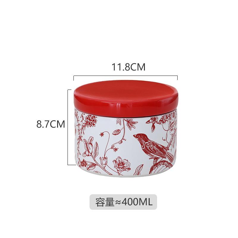 Flower and Bird Patterned Ceramic Storage Jar, Candy Jar, Coffee Bean Sealed Jar, Food Storage Container, Kitchen Storage Box