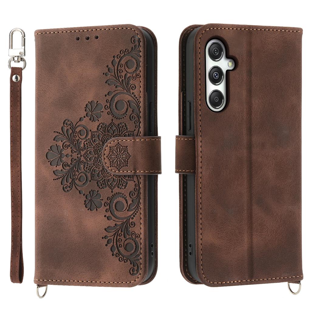 For Samsung Galaxy M35 5G Case Flower Pattern PU Leather Wallet Phone Cover with Strap
