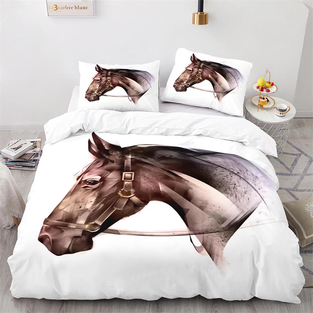 

Grey Horse Bedding Set Farm Animal Pattern Comforter Cover Galloping Horses Duvet Cover For Boys Girls Kid Quilt Cover King Size EU single(135x200cm)