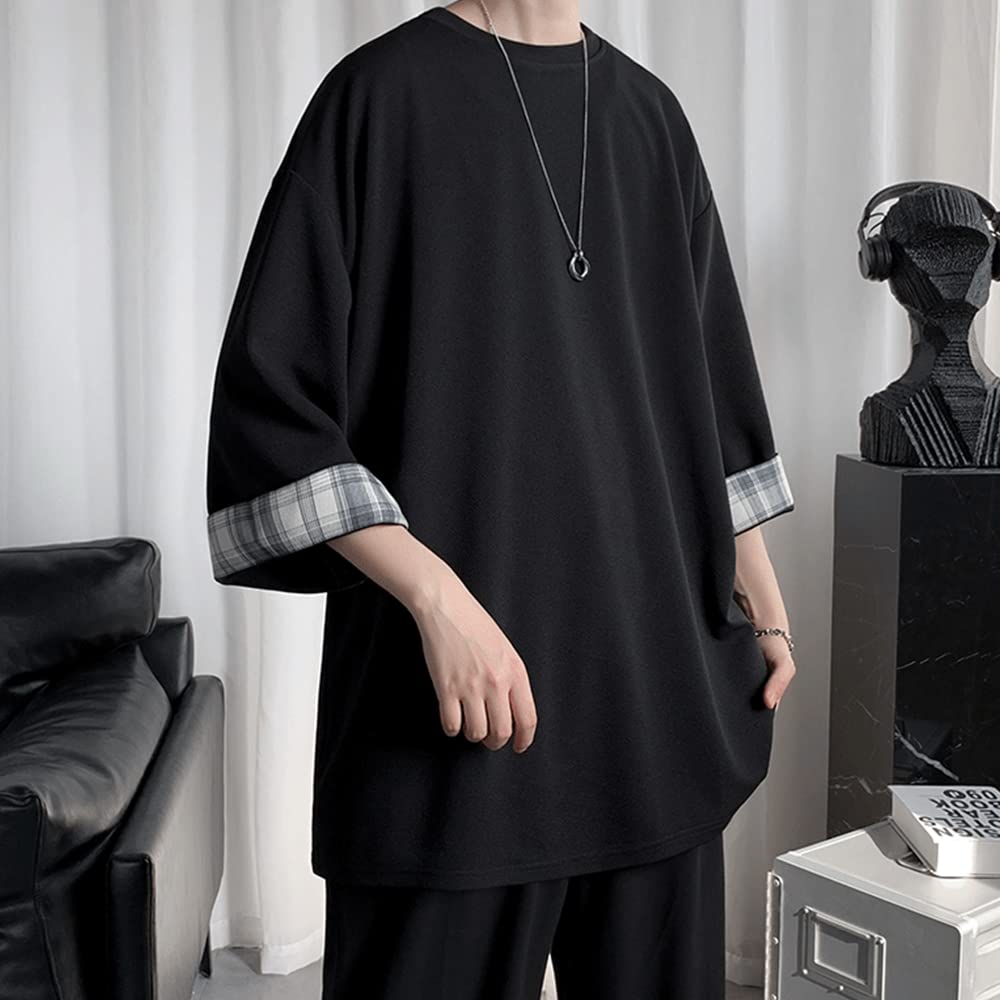 Summer Large Big Loose Round Back [foveitaa] Clothes, Men's T-shirts, 3/4 Sleeves, Plain, Size, Silhouette, Summer, Fit, Collar, Soft, Comfortable,