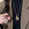 Tiger's Eye Stone Pleated Flower Necklace Retro Maillard Design Sense Niche Sweater Chain Light Luxury Neck Chain Women