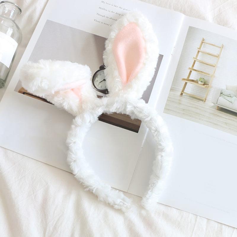 Soft Headband with Bunny Ears Plush Animal Hair Hoop Fluffy Easter Christmas Cosplay Cartoon Theme Party Costume