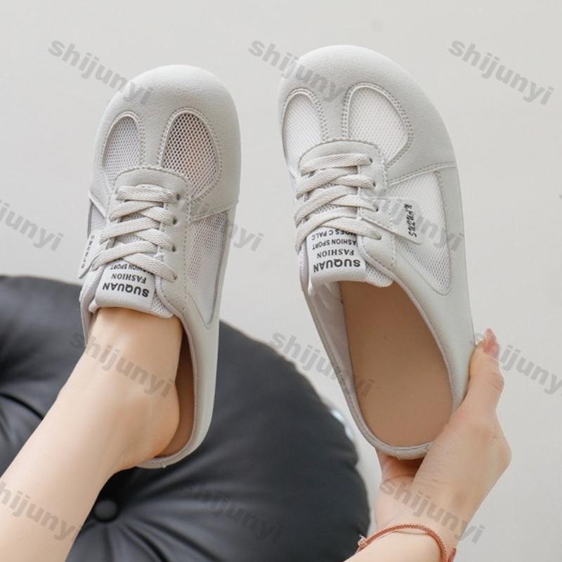Women Shoes 2026 New Summer Fashion Comfort Round Toe Sewing Half Drag Shoes Outdoor Breathable Mesh Lace-up Women Casual Shoes