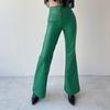 Pantaloni a zampa d'elefante in pelle con fasciatura sexy alla moda da donna, a vita alta, con cerniera, pantaloni autunnali femminili