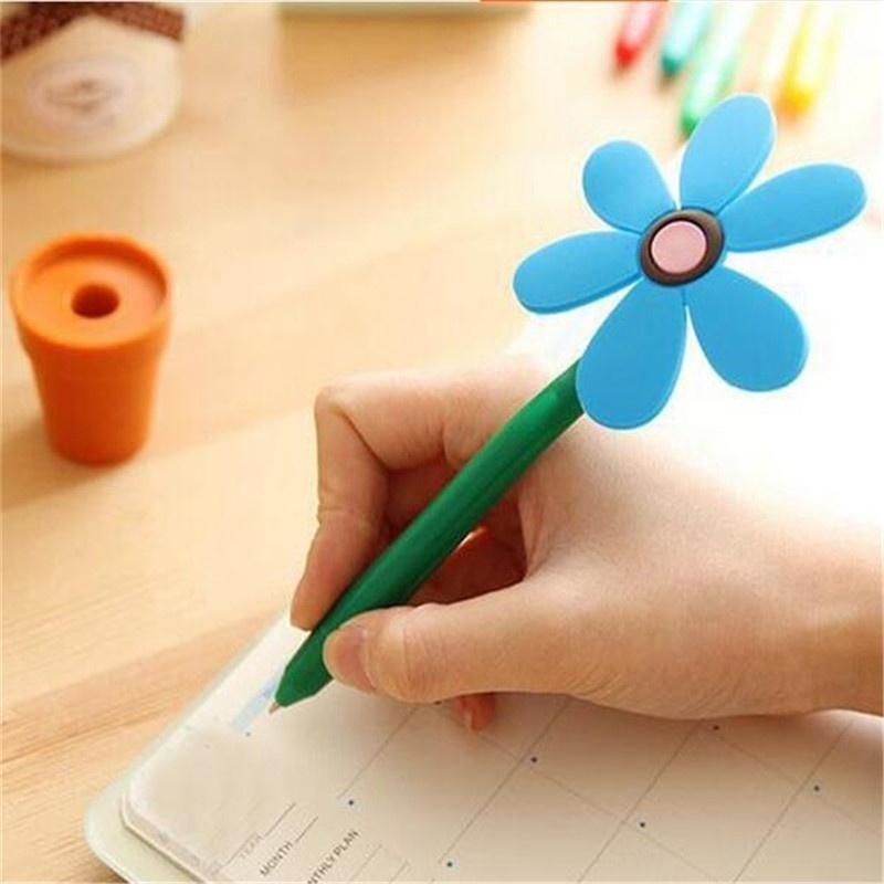 1PIECES Cartoon Creative Sun FLOWERS Ball Pen Flower Pot Modeling Lovely BALLPOINT Pen Blue Student Supplies Office