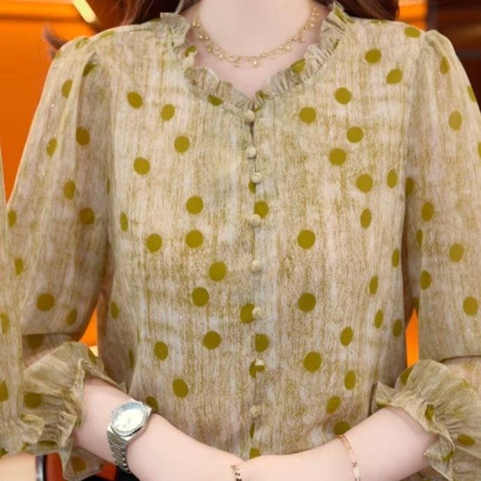 

Summer 2026 Polka Dot Three-Quarter Sleeve Top - Women s Elegant Fashion 3XL (125-135 jin)