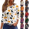 Women's 3/4 Sleeve Loose Fit Casual Shirt Round Neck Pullover Top Halloween Print Graphic T-Shirt for Everyday Wear