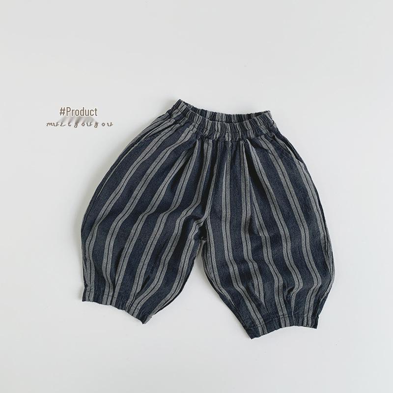 Spring/Summer Children's Striped Pants: Japanese & Korean Mori Style, Loose Fit, Casual for Boys & Girls