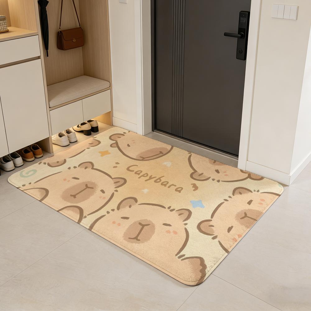 Anime C-capybara Floor Mat Flannel Door Mat Non-Slip Absorbent Washable Indoor Home Rug