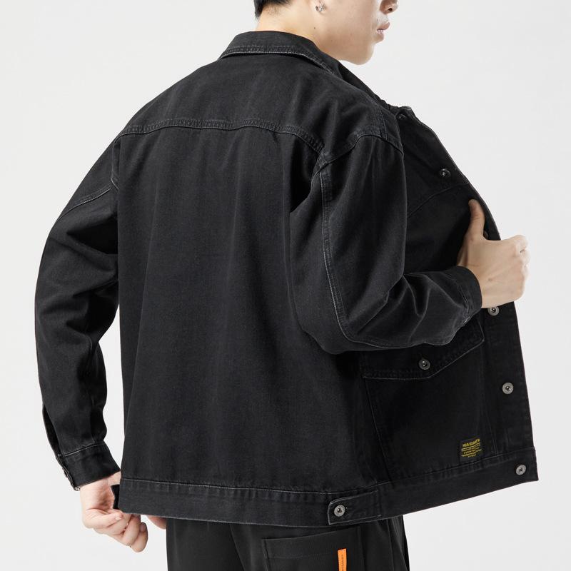 Denim Jacket Men's Spring and Autumn New Loose Casual Jacket Men's New Trendy Men's Top Solid Color Korean Version Casual Wear