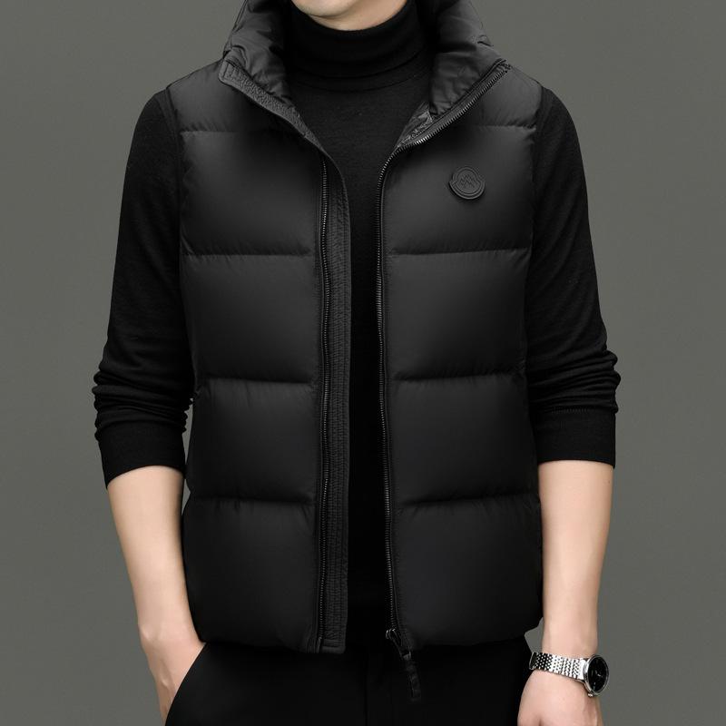 

Men s High-End Hooded Down Vest - Autumn/Winter Stand Collar, 90% White Duck Down, Warm & Trendy Jacket for Middle-Aged and Young Adults. XL чорний