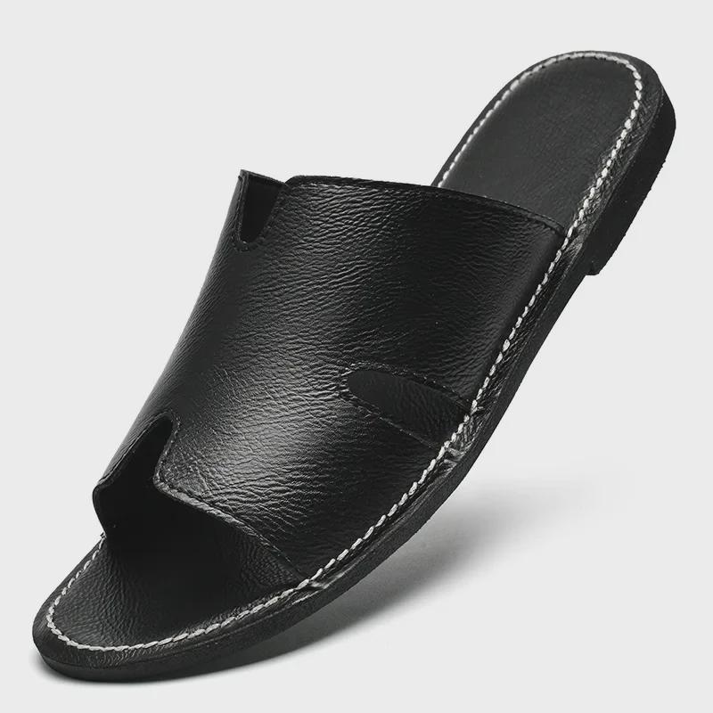 Sandale din piele antiderapante pentru bărbați: Flip-flops la modă în stil coreean pentru îmbrăcămintea de plajă de vară