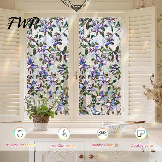 Stained Glass Effect Sticker Rainbow Window Privacy Film, Decorative Static Cling Stickers, Heat Control & UV Blocking Cling, Waterproof 100x45cm for