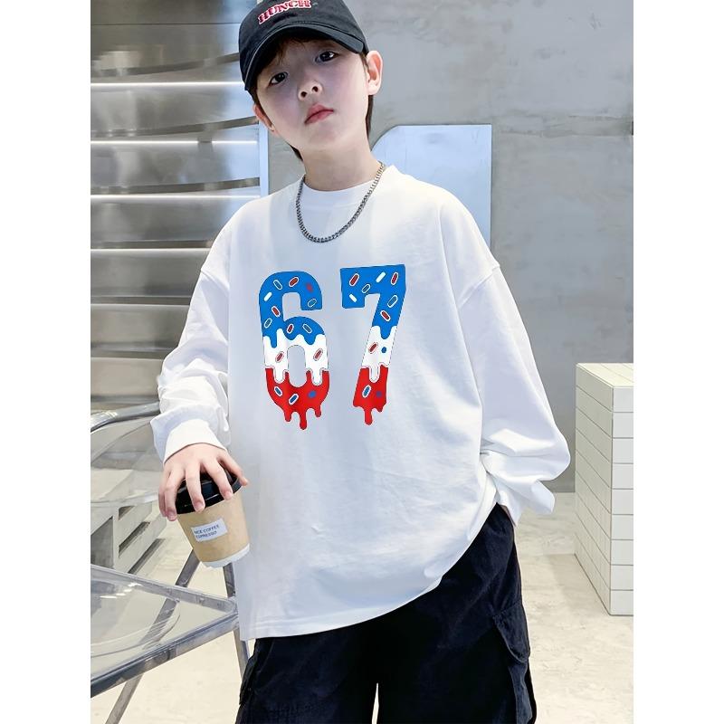 Pure Cotton Boys and Girls' Spring/Autumn New Arrival, Korean Style Simple Casual Long-Sleeve T-Shirt for Middle and