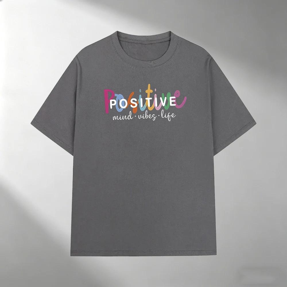 Unisexs 100 Cotton Tshirt Positive Mind Vibes Life Print Crew Neck Short Sleeve Casual Outdoor Streetwear Tees