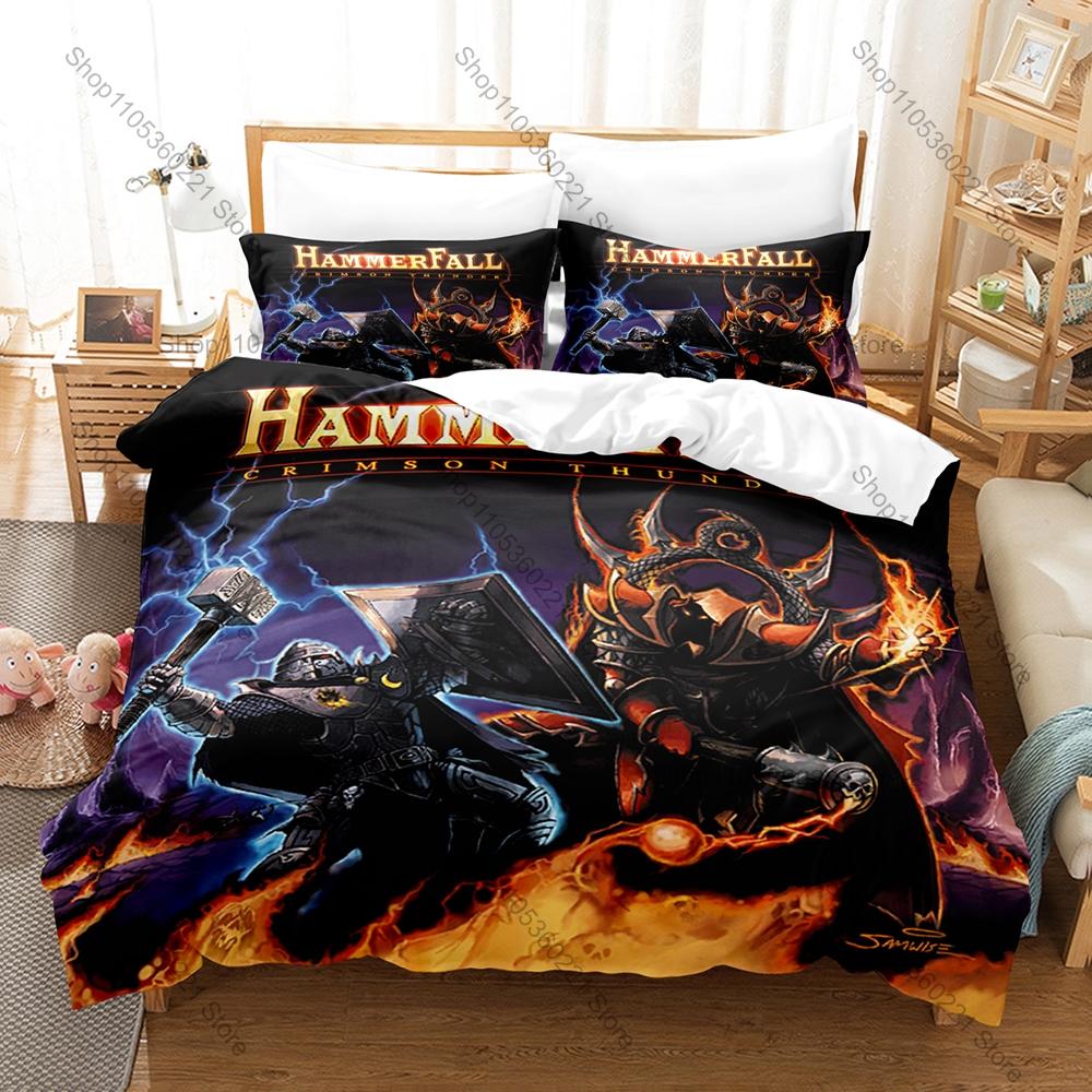 Cooles HammerFall Bettwäsche-Set Bettbezug + 2 Kissenbezüge Schwedischer Power Metal Hector Ritter Hammer Mittelalter Fantasy Schlafzimmer Dekor