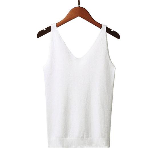 Top Estivi da Donna a Bretelle Scollo a V Senza Maniche Vestibilità Ampia Pullover Top Seta Lucida Brillante Tinta Unita Parte Inferiore Streetwear