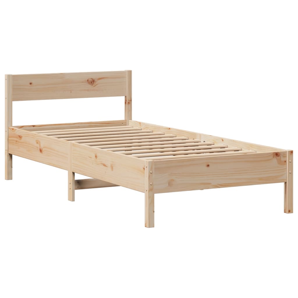Vidaxl Bed With Shelf, Without Mattress, 75X190 Cm, Pine Wood
