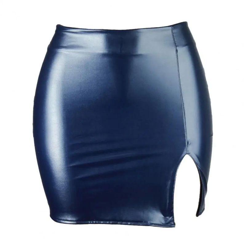 

High Waisted Zipper PU Leather Short Skirt High Waist Zipper PU Leather Skirt Navy Blue L
