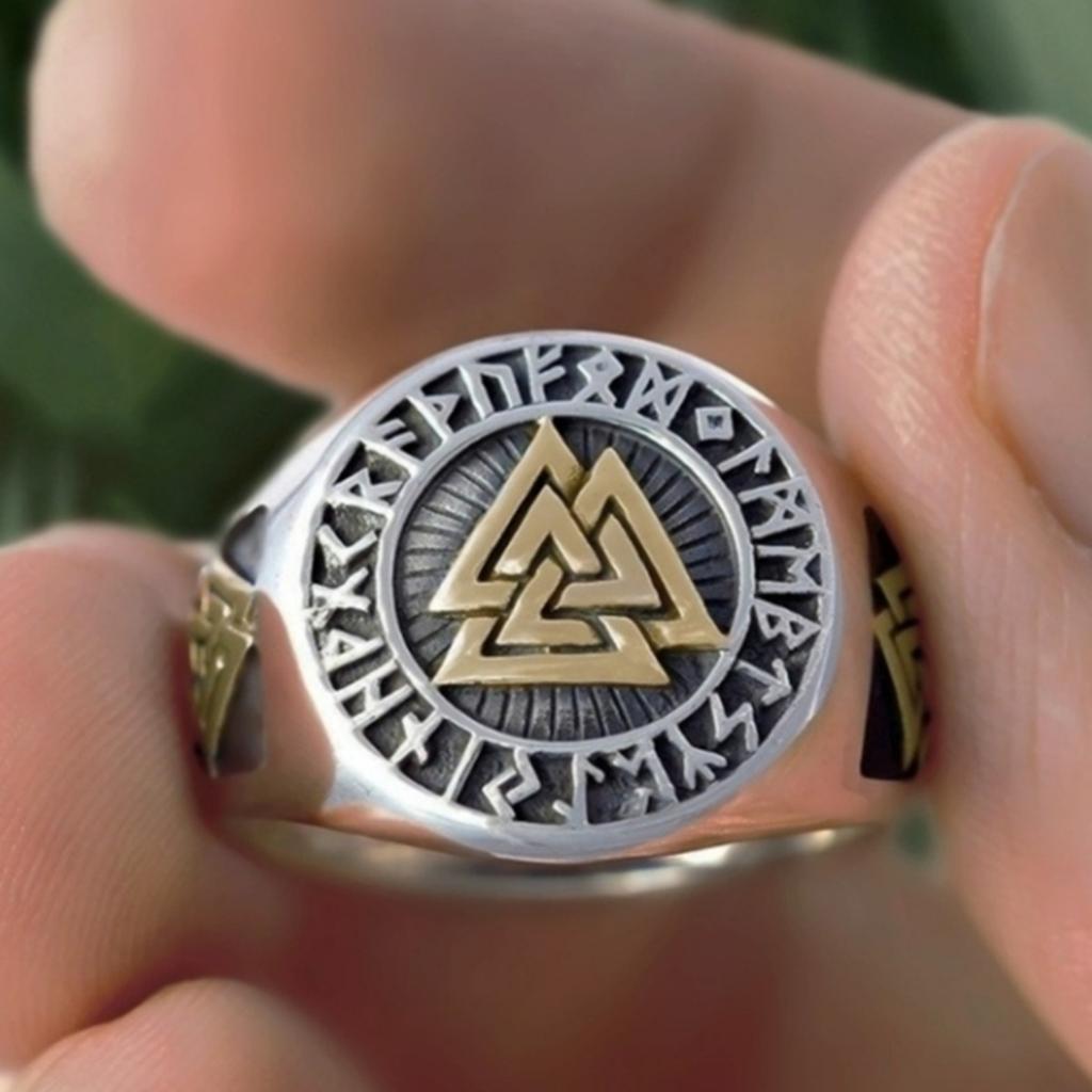 Fashion Punk Mens Gold and Silver Color Viking Stainless Steel Biker Rings Vikings Triangle Odin Nordic Jewelry Size 7-14