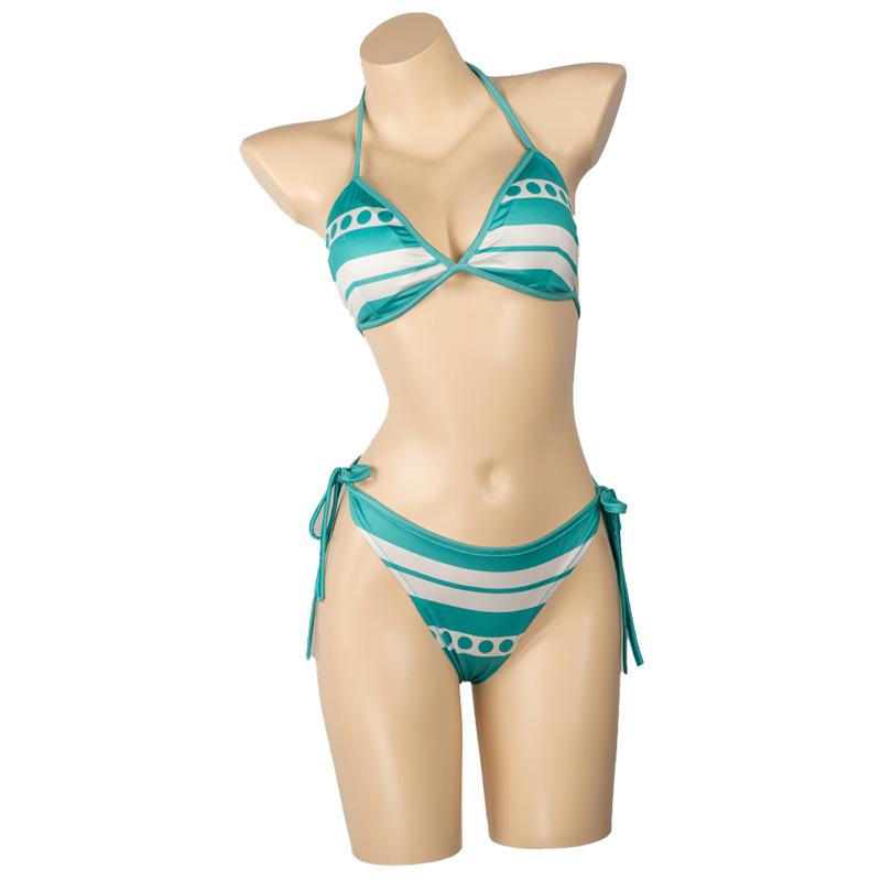 

Nami s Three-Sword Style Yukata Cosplay Outfit with Green & White Striped Bikini Swimsuit One Size (Adjustable)