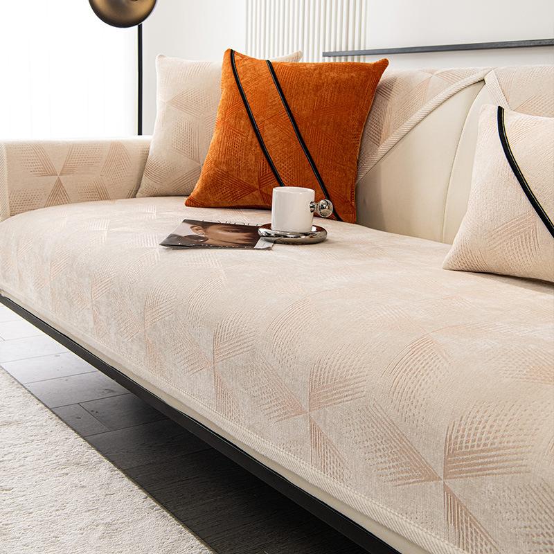 

Роскошная диванная подушка с белым краем, синельная ткань, чехол для дивана, ткань, полотенце, универсальное противоскользящее покрытие для гостиной, удобное износостойкое 60x60cm 1pcs