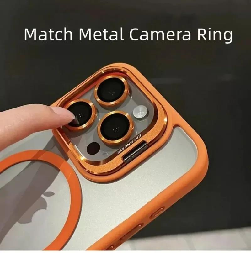Luxury Magnetic Shockproof Phone Case For iPhone 15 14 13 12 11 16 Pro Max 16 Plus 16E Funda Stand Glass Lens Protection Cover