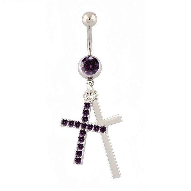 1Pcs Purple Zircon Dangle Belly Button Rings Stainless Steel Heart Butterfly Navel Piercing Long Drop Pendant Belly Ring Jewelry