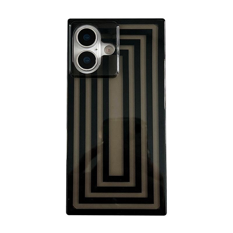 

Simple Fashion Line Frame Rectangular Edge Case For iPhone 16 17 Pro Max 15 13 14 Transparent Black Shockproof Phone Back Cover iPhone17 Pro