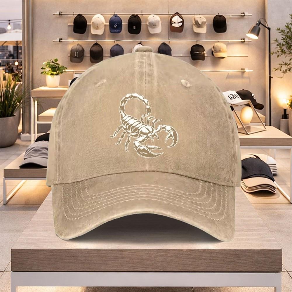 Scorpion Print Baseball Cap Cotton Adjustable Casual Unisex Distressed Hat Gift