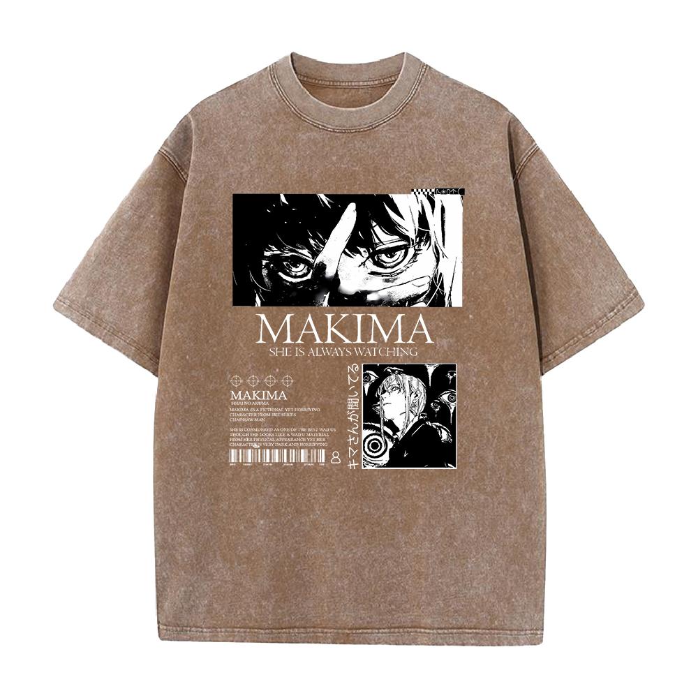 Chainsaw Man Manga Tshirt Makima Print T Shirt Men Women Wash Vintage Tees Clothing Summer Short Sleeve Pure Cotton Tshirt