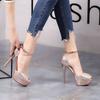 Fashion FHC 2025 New Women High Heeled Sandals,Platforms Rhinestone Summer Shoes,Peep Toe,Ankle Buckle Strap,Champagne,Silver,Dropship
