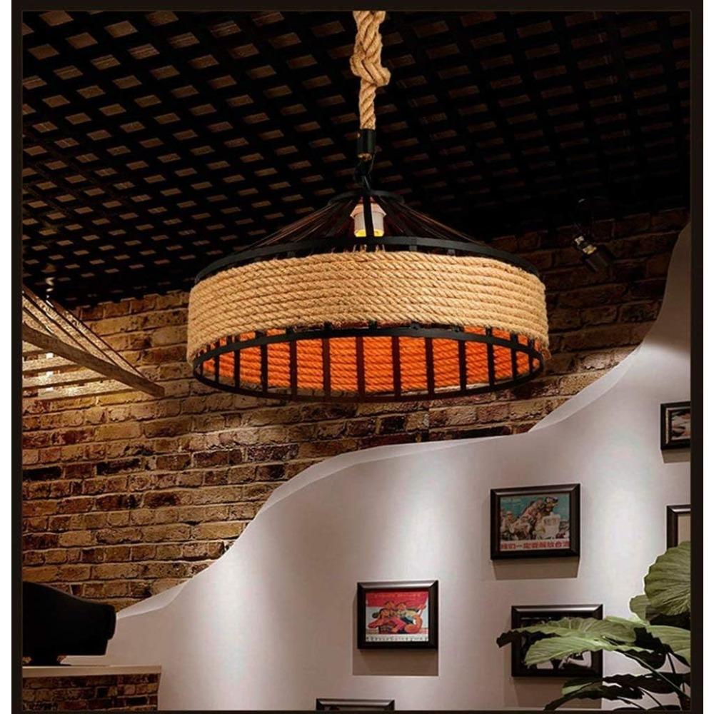 Classical Hemp Rope Pendant Hanging Lamp Lustre for Ceiling Chandelier Classic Retro Antique Industrial Iron Dining Room Light