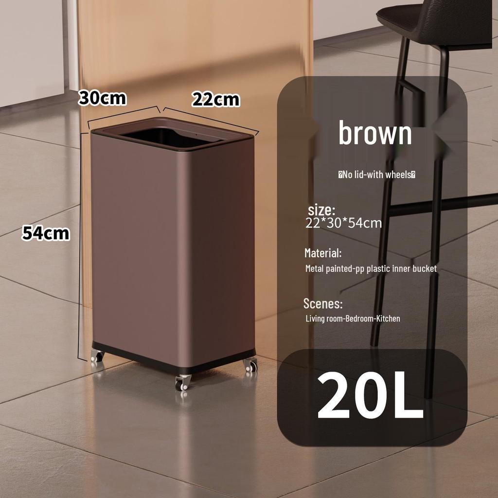Einfacher Moderner Edelstahl-Mülleimer mit Rädern – Vertikaler Klappdeckel, Quadratisches Design für Küche & Wohnzimmer