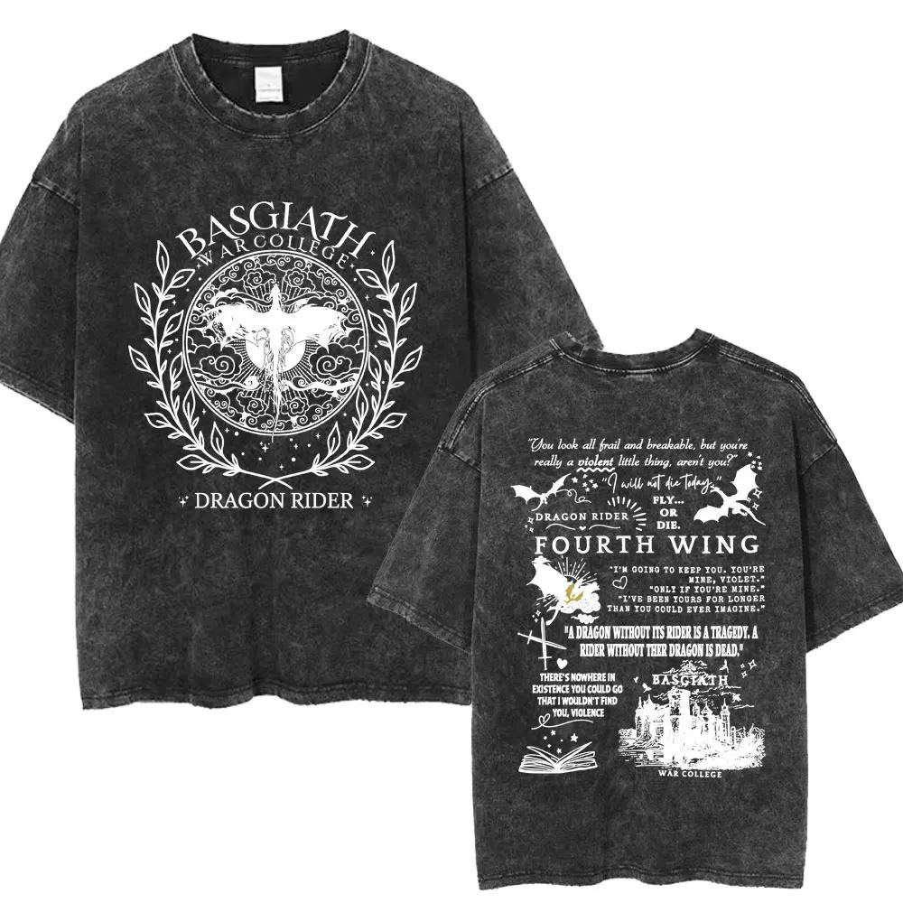 Limted Basgiath War College Washed Tshirts Fourth Wing Dragon Rider Men Women T Shirt Trendy Retro Loose Cotton Tees Streetwear