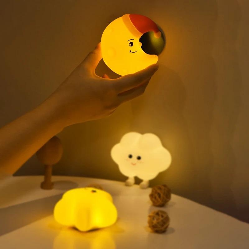 USB Rechargeable Mini LED Night Light Cartoon Star Moon Silicone Touch Lamp for Kids Bedroom Bedside Nursery Decoration  Gift