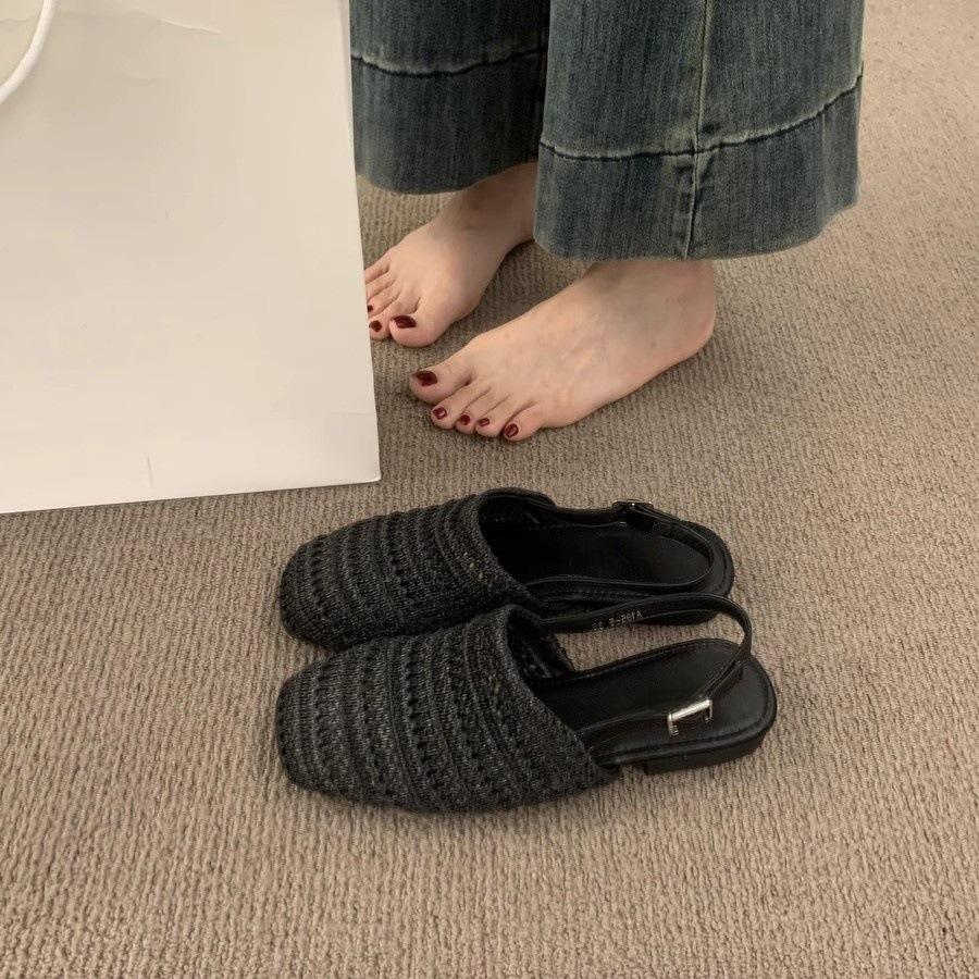 Retro Mori woven breathable bag head sandals women's summer wear 2025 new casual flat Roman beach shoes