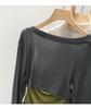Women's Lyocell Tencel Patchwork Long Sleeve Waist-Cinching Top (Spring 2026 Collection)