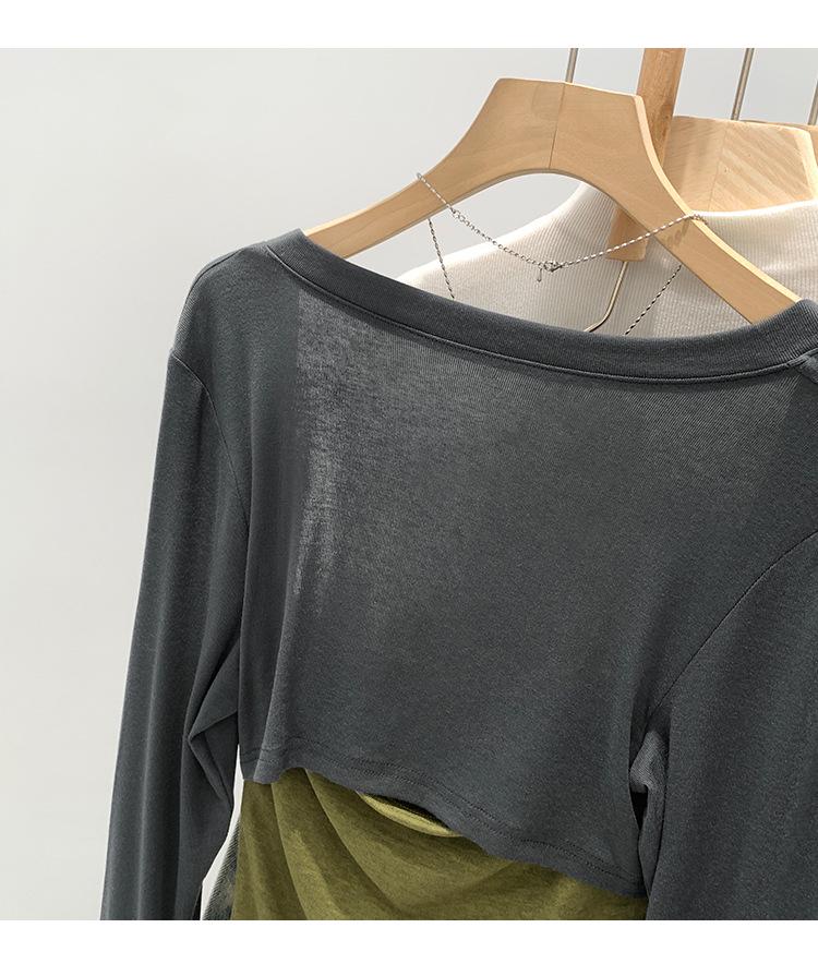 Women's Lyocell Tencel Patchwork Long Sleeve Waist-Cinching Top (Spring 2026 Collection)