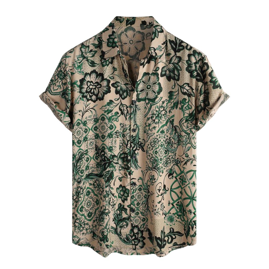 Men's Short Sleeved Shirt, Daily Fashion Printed Button Top, Chest Pocket Cardigan