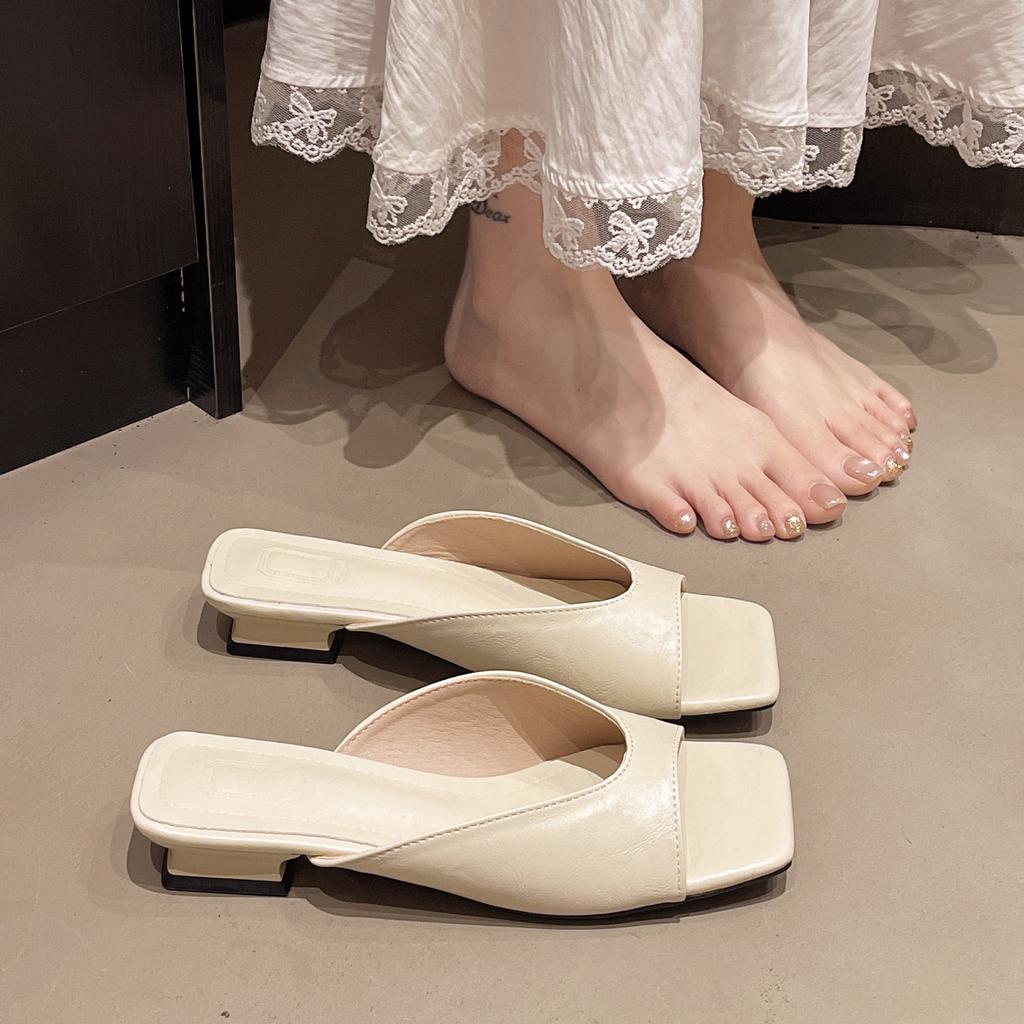 New Summer Women Slipper Square Toe Ladies Mules Sexy High Heels Slippers Female Designer Woman Shoes Claquette Femme