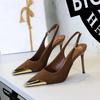 European American Style Metal Pointed High Heels Slim Heels Super High Heels Light Mouth Back Tripping And Banquet Single Shoes