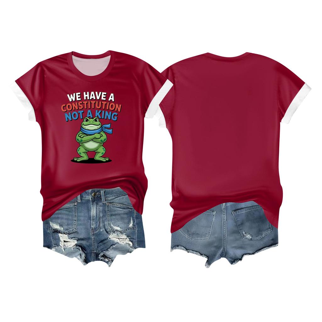 Women's Casual Printed T-shirt Round Neck Pullover Short-sleeved Top